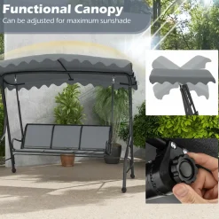 Tangkula 3 Person Porch Swing, Patio Swing with Adjustable Canopy, Heavy-Duty Metal Frame & Breathable Seat