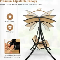 Tangkula 3 Person Porch Swing, Outdoor Swing with Removable Cushions