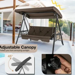 Tangkula 3 Person Porch Swing, 2-in-1 Convertible Patio Swing Bed with Adjustable Canopy, 2 Cup Holder Table