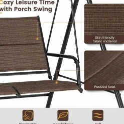 Tangkula 2 Person Porch Swing, Patio Swing with Adjustable Canopy