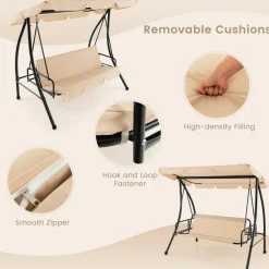 Tangkula 2 Person Porch Swing, 2-in-1 Convertible Outdoor Swing Bed with Adjustable Canopy