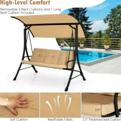 Tangkula 3 Person Porch Swing, Outdoor Swing with Removable Cushions
