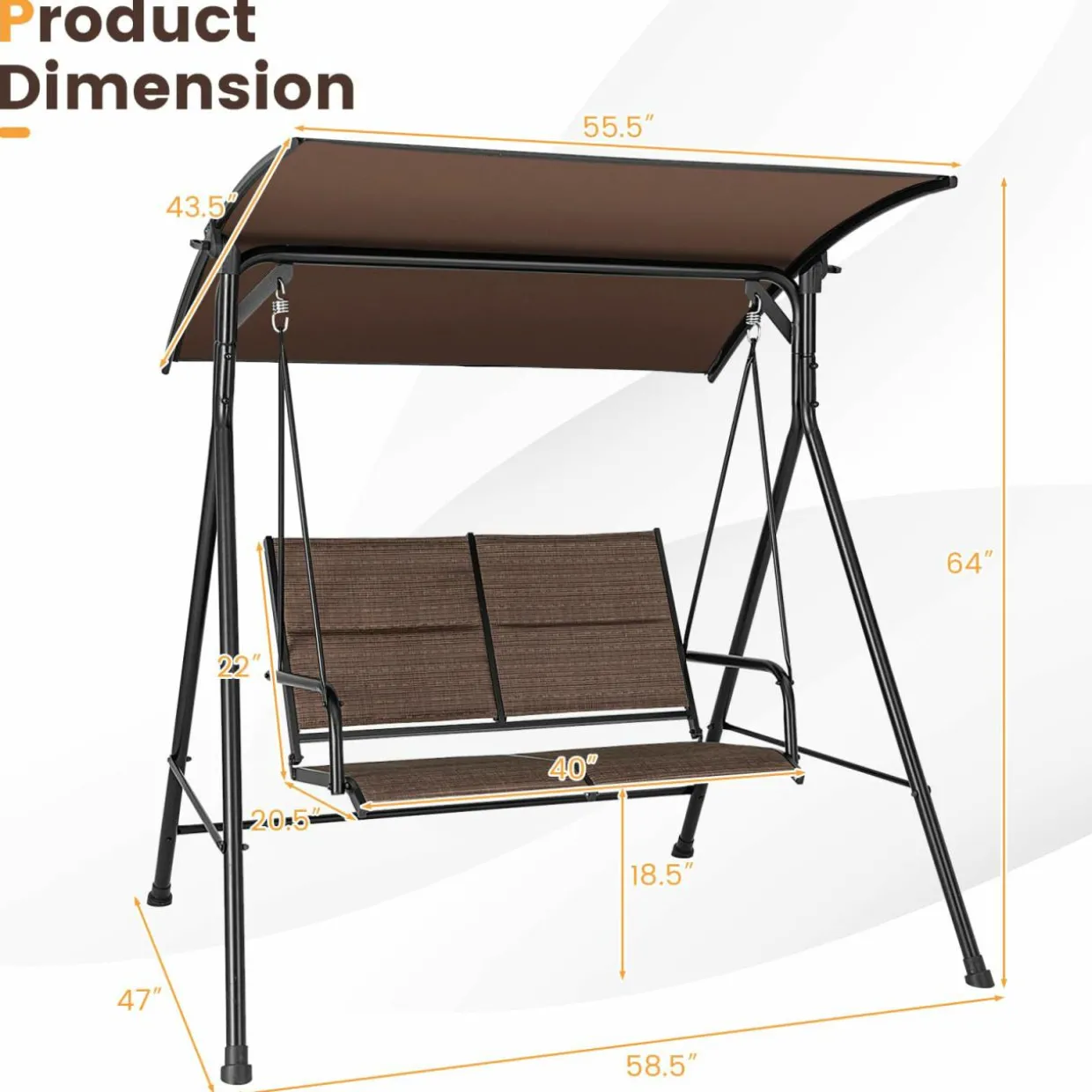 Tangkula 2 Person Porch Swing, Patio Swing with Adjustable Canopy