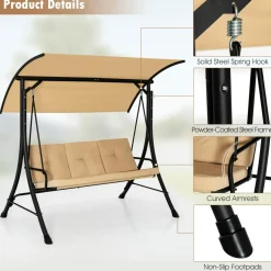 Tangkula 3 Person Porch Swing, Outdoor Swing with Removable Cushions