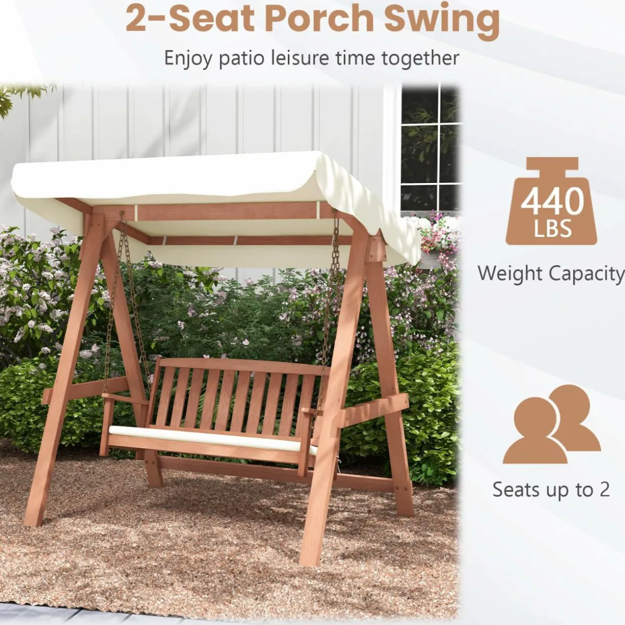 Tangkula 2 Person Porch Swing with Canopy