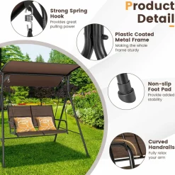 Tangkula 2 Person Porch Swing, Patio Swing with Adjustable Canopy