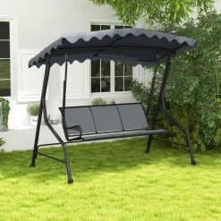 Tangkula 3 Person Porch Swing, Patio Swing with Adjustable Canopy, Heavy-Duty Metal Frame & Breathable Seat