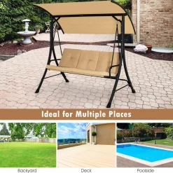 Tangkula 3 Person Porch Swing, Outdoor Swing with Removable Cushions