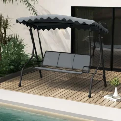 Tangkula 3 Person Porch Swing, Patio Swing with Adjustable Canopy, Heavy-Duty Metal Frame & Breathable Seat