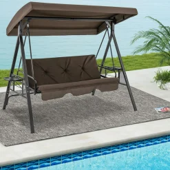 Tangkula 3 Person Porch Swing, 2-in-1 Convertible Patio Swing Bed with Adjustable Canopy, 2 Cup Holder Table