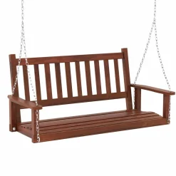 Tangkula 2/3 Person Wooden Porch Swing, Hanging Patio Swing with 2 Adjustable Galvanized Metal Chains