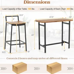 Tangkula 5 Piece Acacia Wood Bar Table Set, Outdoor Bar Height Table & Chairs with Metal Frame & Footrest