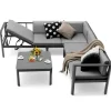 Tangkula 3 Piece Aluminum Patio Furniture Set, Patiojoy Outdoor Sectional Sofa Set with 6-Level Reclining Backrest