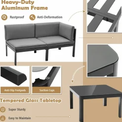 Tangkula 3 Piece Aluminum Patio Furniture Set, Patiojoy Outdoor Sectional Sofa Set with 6-Level Reclining Backrest