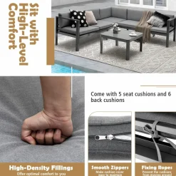 Tangkula 3 Piece Aluminum Patio Furniture Set, Patiojoy Outdoor Sectional Sofa Set with 6-Level Reclining Backrest