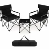 Tangkula 3 Piece Camping Chairs with Table, Portable Folding Lawn Chair with Side Table, Carrying Bag