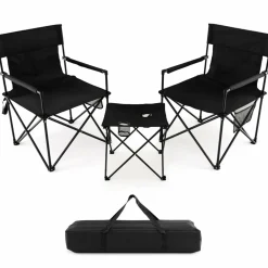 Tangkula 3 Piece Camping Chairs with Table, Portable Folding Lawn Chair with Side Table, Carrying Bag