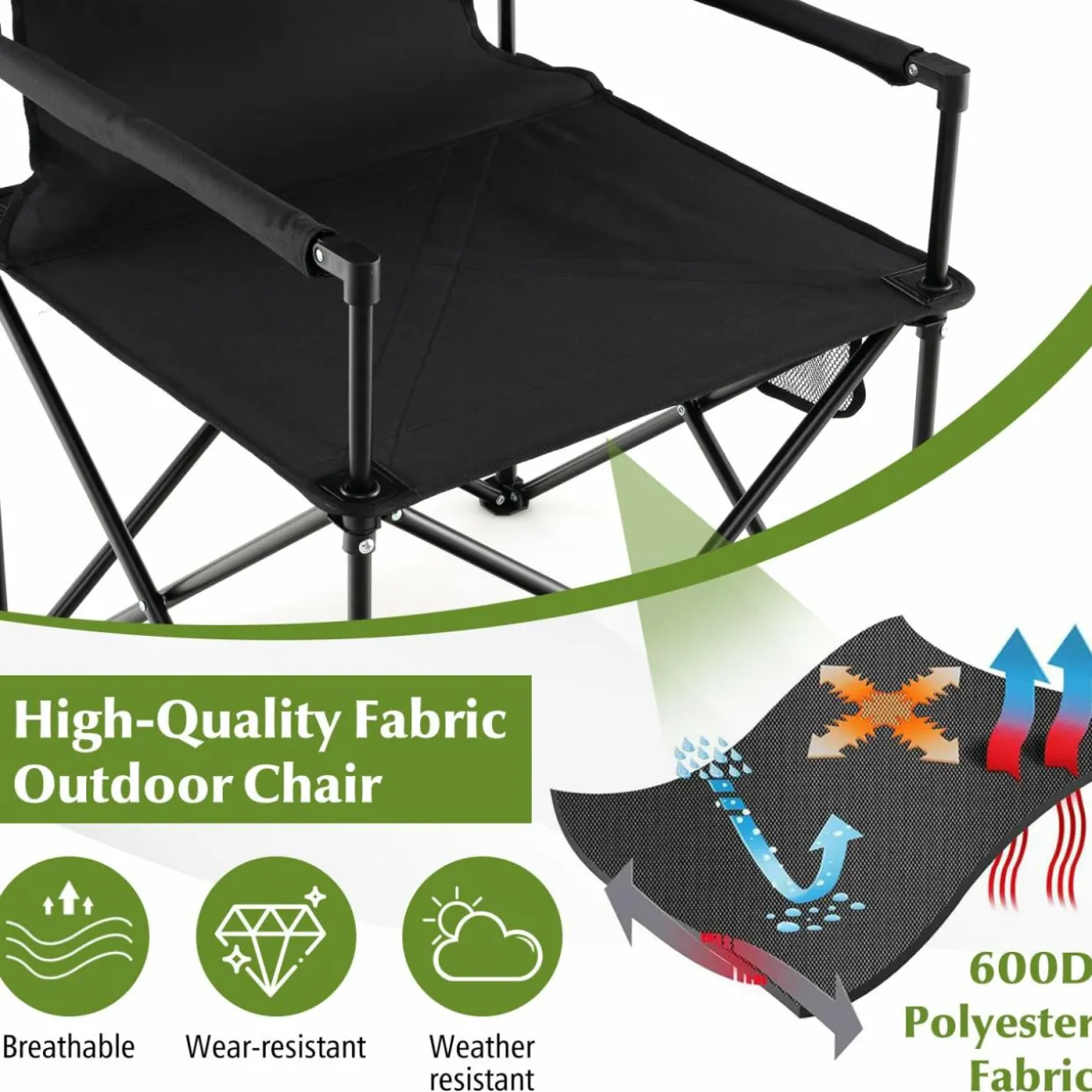 Tangkula 3 Piece Camping Chairs with Table, Portable Folding Lawn Chair with Side Table, Carrying Bag