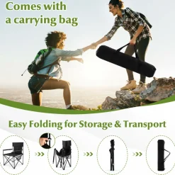 Tangkula 3 Piece Camping Chairs with Table, Portable Folding Lawn Chair with Side Table, Carrying Bag