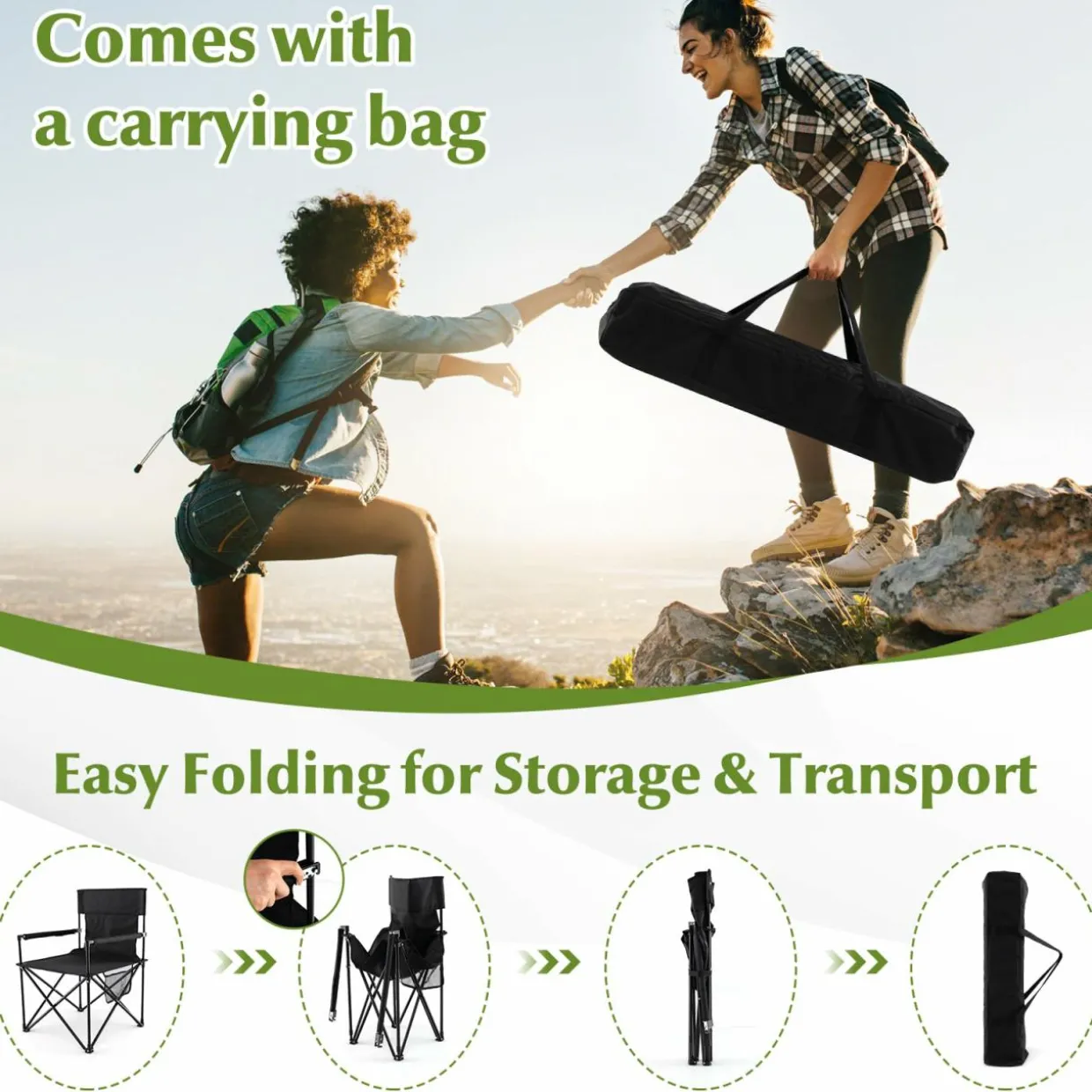 Tangkula 3 Piece Camping Chairs with Table, Portable Folding Lawn Chair with Side Table, Carrying Bag