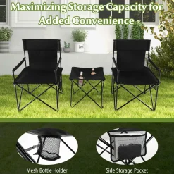 Tangkula 3 Piece Camping Chairs with Table, Portable Folding Lawn Chair with Side Table, Carrying Bag
