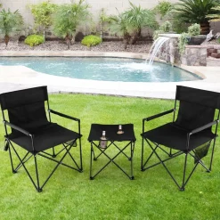 Tangkula 3 Piece Camping Chairs with Table, Portable Folding Lawn Chair with Side Table, Carrying Bag
