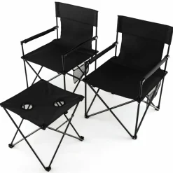 Tangkula 3 Piece Camping Chairs with Table, Portable Folding Lawn Chair with Side Table, Carrying Bag