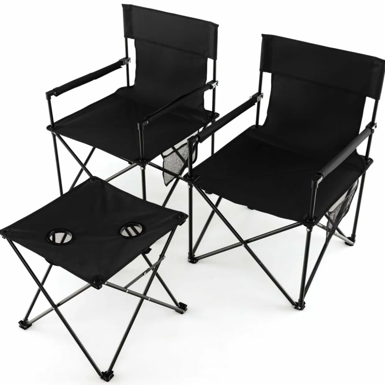 Tangkula 3 Piece Camping Chairs with Table, Portable Folding Lawn Chair with Side Table, Carrying Bag