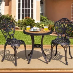 Tangkula 3 Piece Cast Aluminum Bistro Set