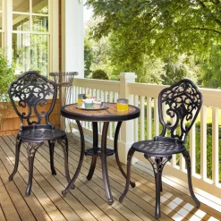 Tangkula 3 Piece Cast Aluminum Bistro Set