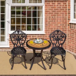 Tangkula 3 Piece Cast Aluminum Bistro Set