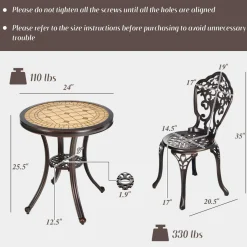 Tangkula 3 Piece Cast Aluminum Bistro Set