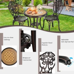 Tangkula 3 Piece Cast Aluminum Bistro Set