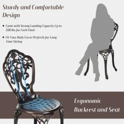 Tangkula 3 Piece Cast Aluminum Bistro Set
