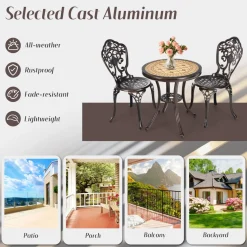 Tangkula 3 Piece Cast Aluminum Bistro Set