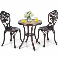 Tangkula 3 Piece Cast Aluminum Bistro Set