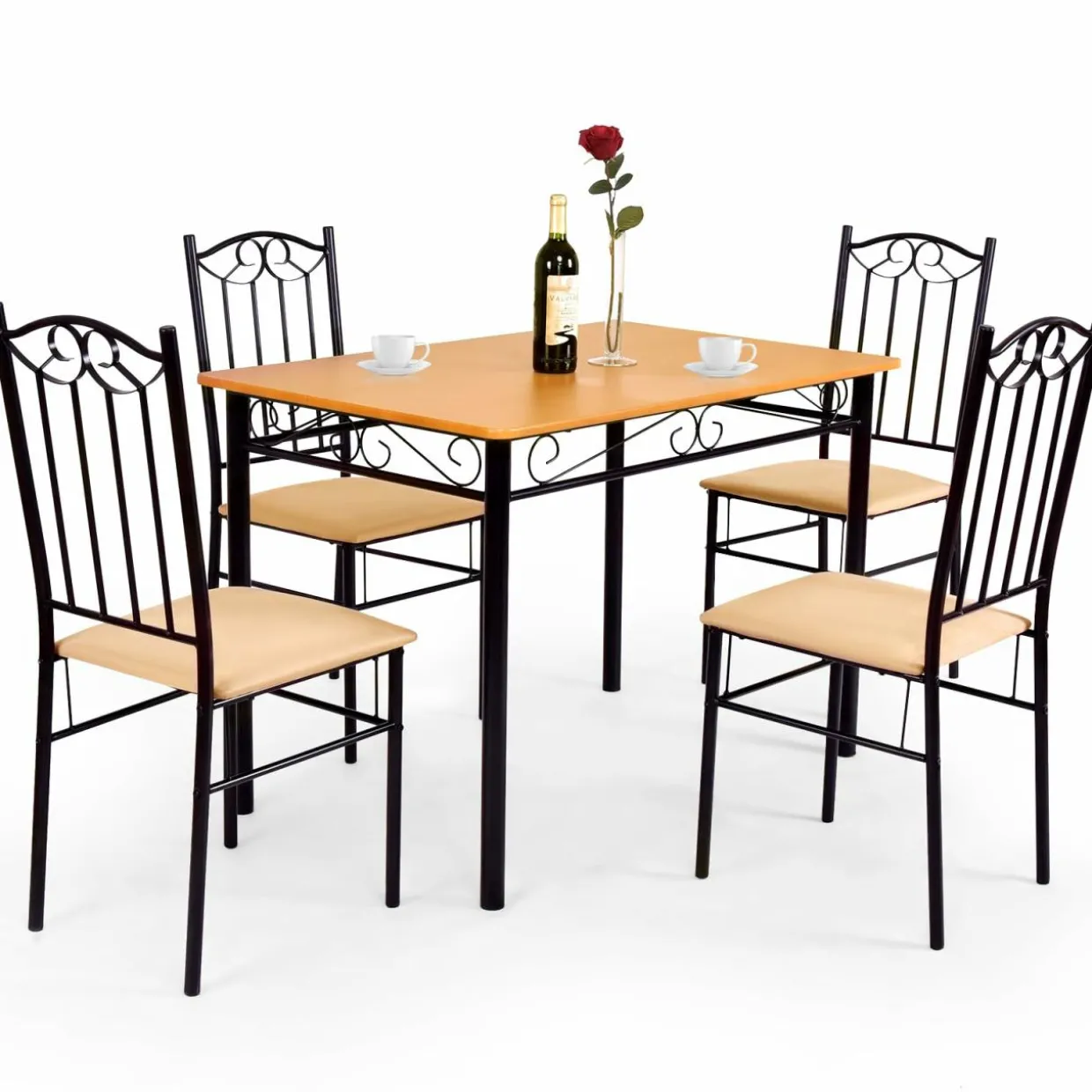 Tangkula 5 Piece Dining Table Set, Vintage Wood Top Padded Seat Dining Table and Chairs Set
