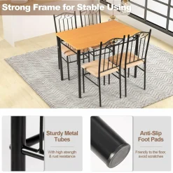Tangkula 5 Piece Dining Table Set, Vintage Wood Top Padded Seat Dining Table and Chairs Set