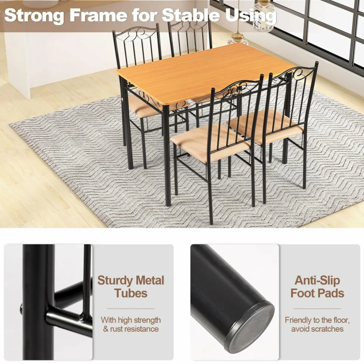Tangkula 5 Piece Dining Table Set, Vintage Wood Top Padded Seat Dining Table and Chairs Set