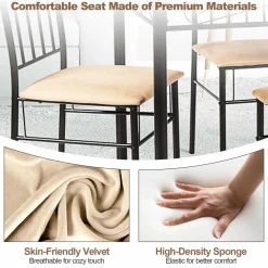 Tangkula 5 Piece Dining Table Set, Vintage Wood Top Padded Seat Dining Table and Chairs Set