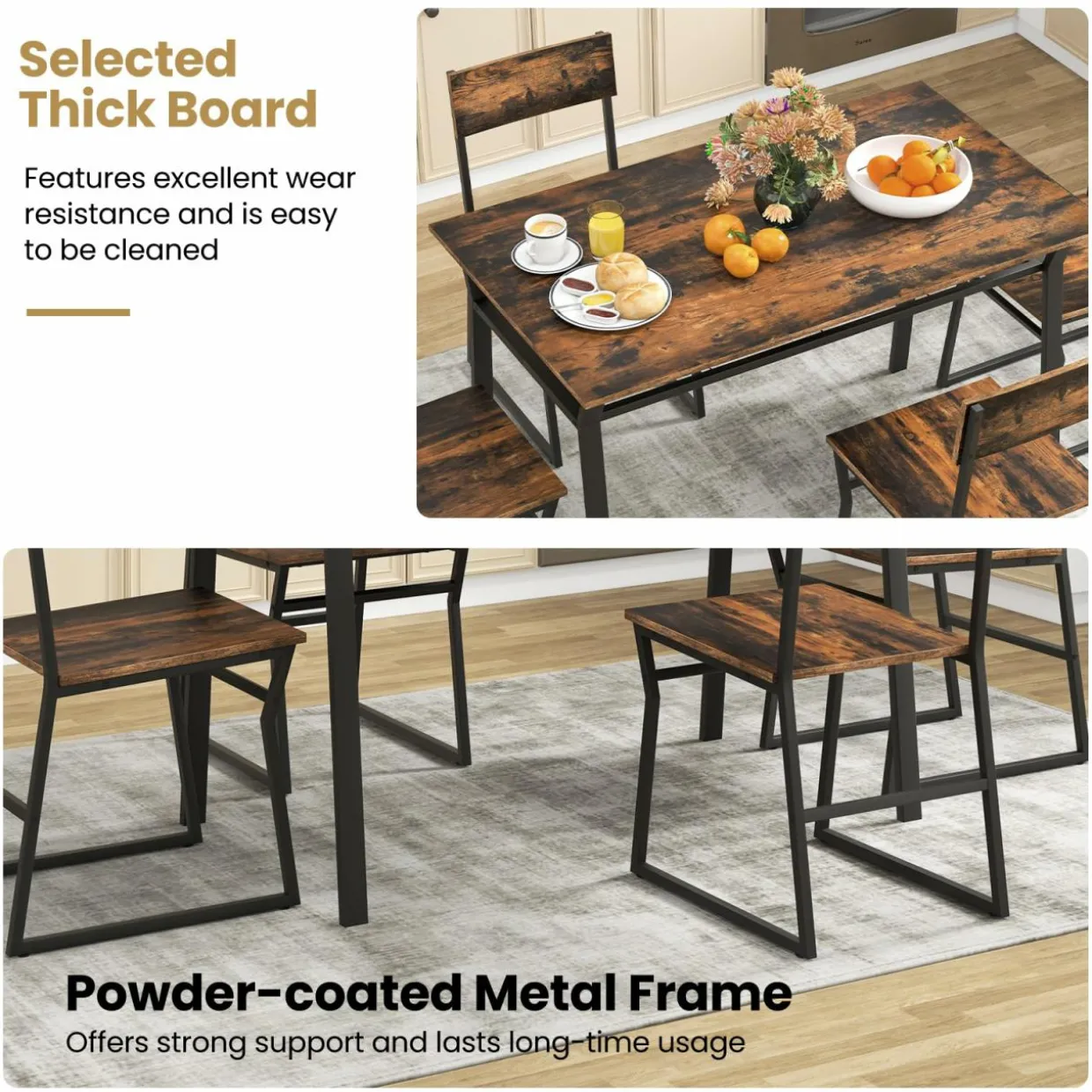 Tangkula 5 Piece Dining Table Set for 4, Kitchen Table and Chairs with 4 Trapezoid Chairs & Storage Rack