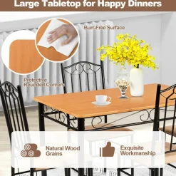 Tangkula 5 Piece Dining Table Set, Vintage Wood Top Padded Seat Dining Table and Chairs Set