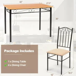Tangkula 5 Piece Dining Table Set, Vintage Wood Top Padded Seat Dining Table and Chairs Set