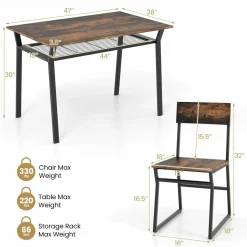 Tangkula 5 Piece Dining Table Set for 4, Kitchen Table and Chairs with 4 Trapezoid Chairs & Storage Rack
