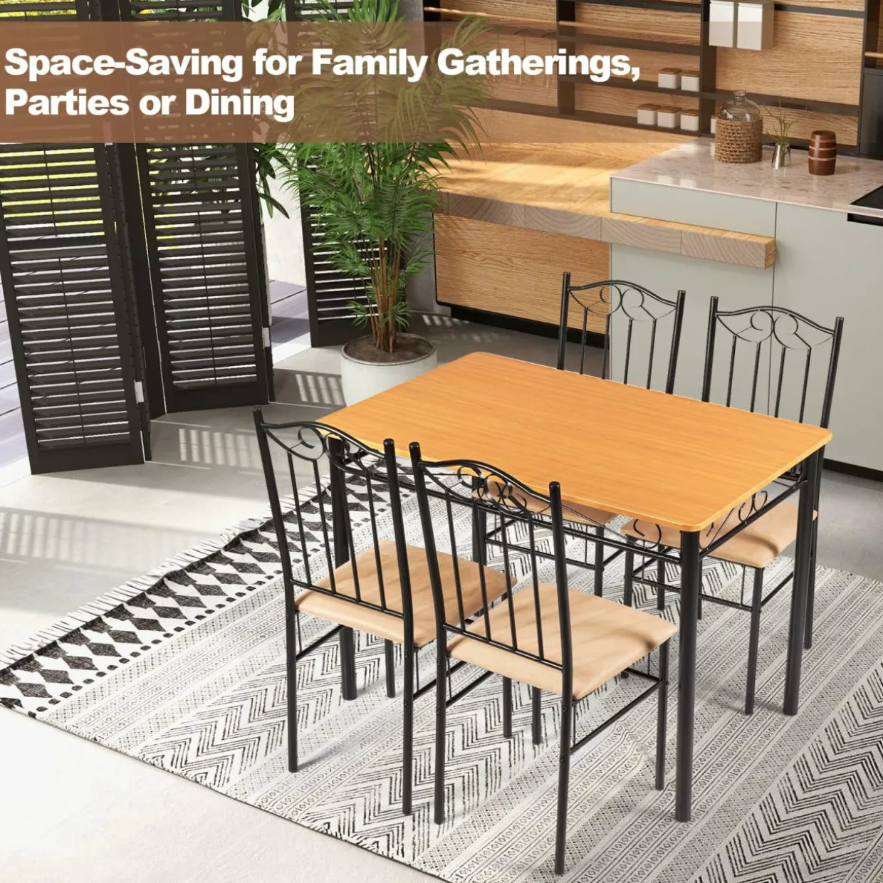 Tangkula 5 Piece Dining Table Set, Vintage Wood Top Padded Seat Dining Table and Chairs Set