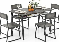 Tangkula 5 Piece Dining Table Set for 4, Kitchen Table and Chairs with 4 Trapezoid Chairs & Storage Rack