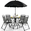 Tangkula 6 Piece Folding Patio Dining Set, Outdoor Table Chair Set for 4, 31.5" Round Table & 4 Folding Chairs, Patio Tiltable Umbrella Included