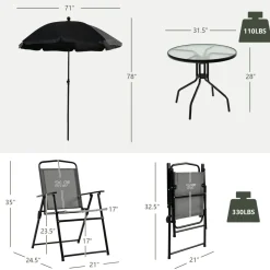 Tangkula 6 Piece Folding Patio Dining Set, Outdoor Table Chair Set for 4, 31.5