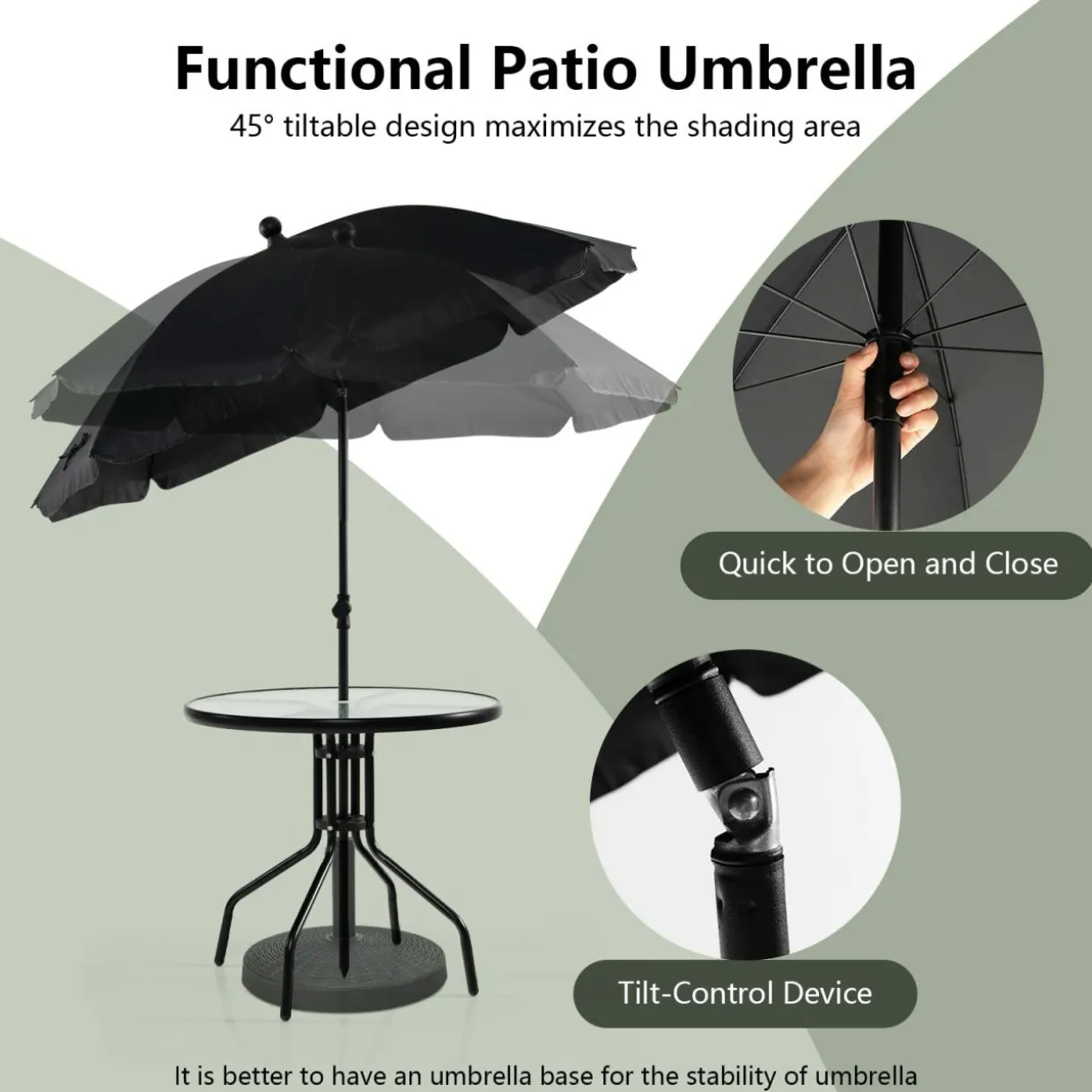 Tangkula 6 Piece Folding Patio Dining Set, Outdoor Table Chair Set for 4, 31.5" Round Table & 4 Folding Chairs, Patio Tiltable Umbrella Included