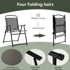 Tangkula 6 Piece Folding Patio Dining Set, Outdoor Table Chair Set for 4, 31.5